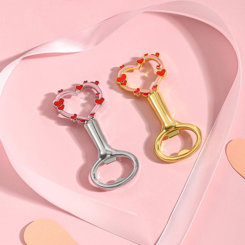 Heart Bottle Opener – Enamel Mini Heart Border Design, Gold & Silver - Image 2