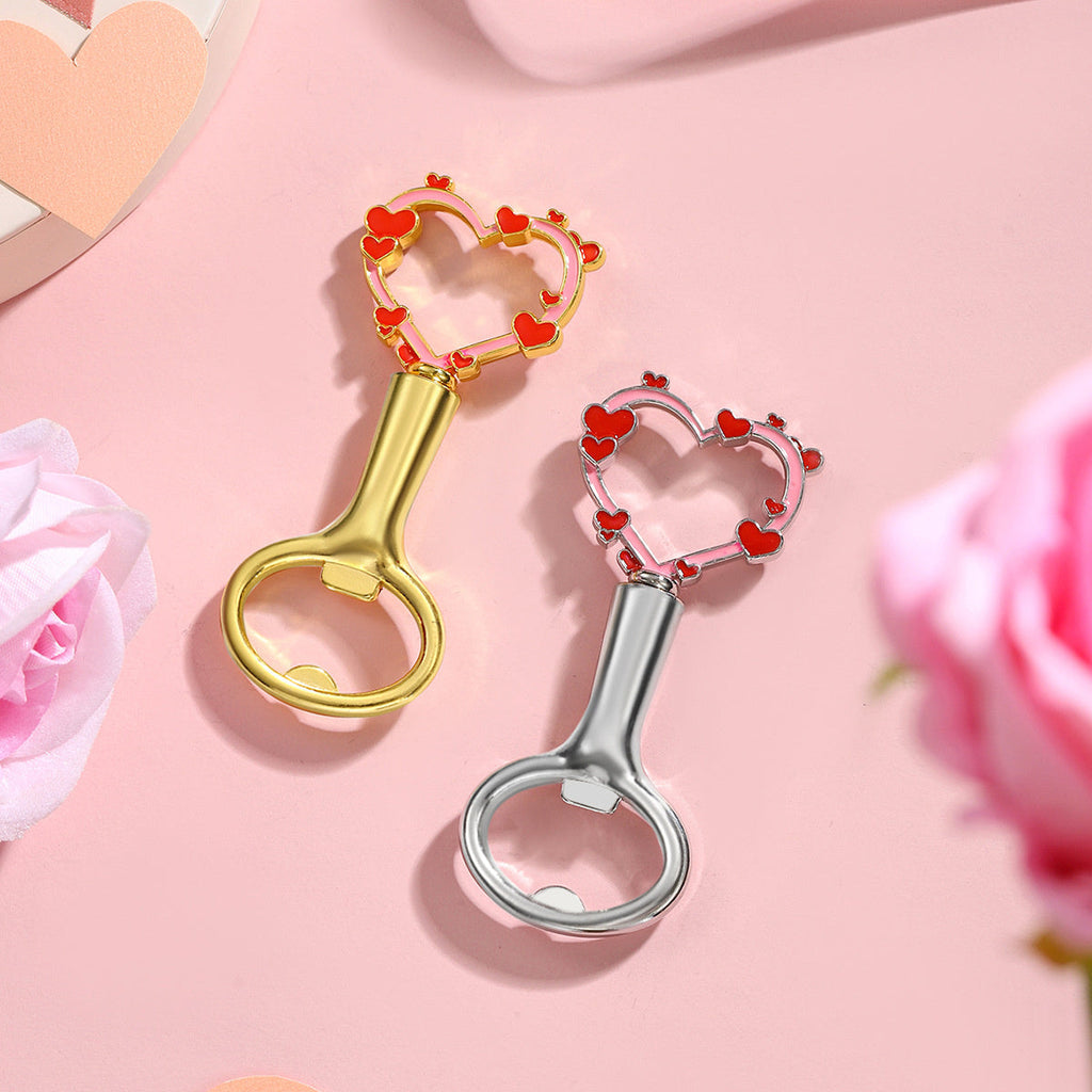 Heart Bottle Opener – Enamel Mini Heart Border Design, Gold & Silver - Image 1