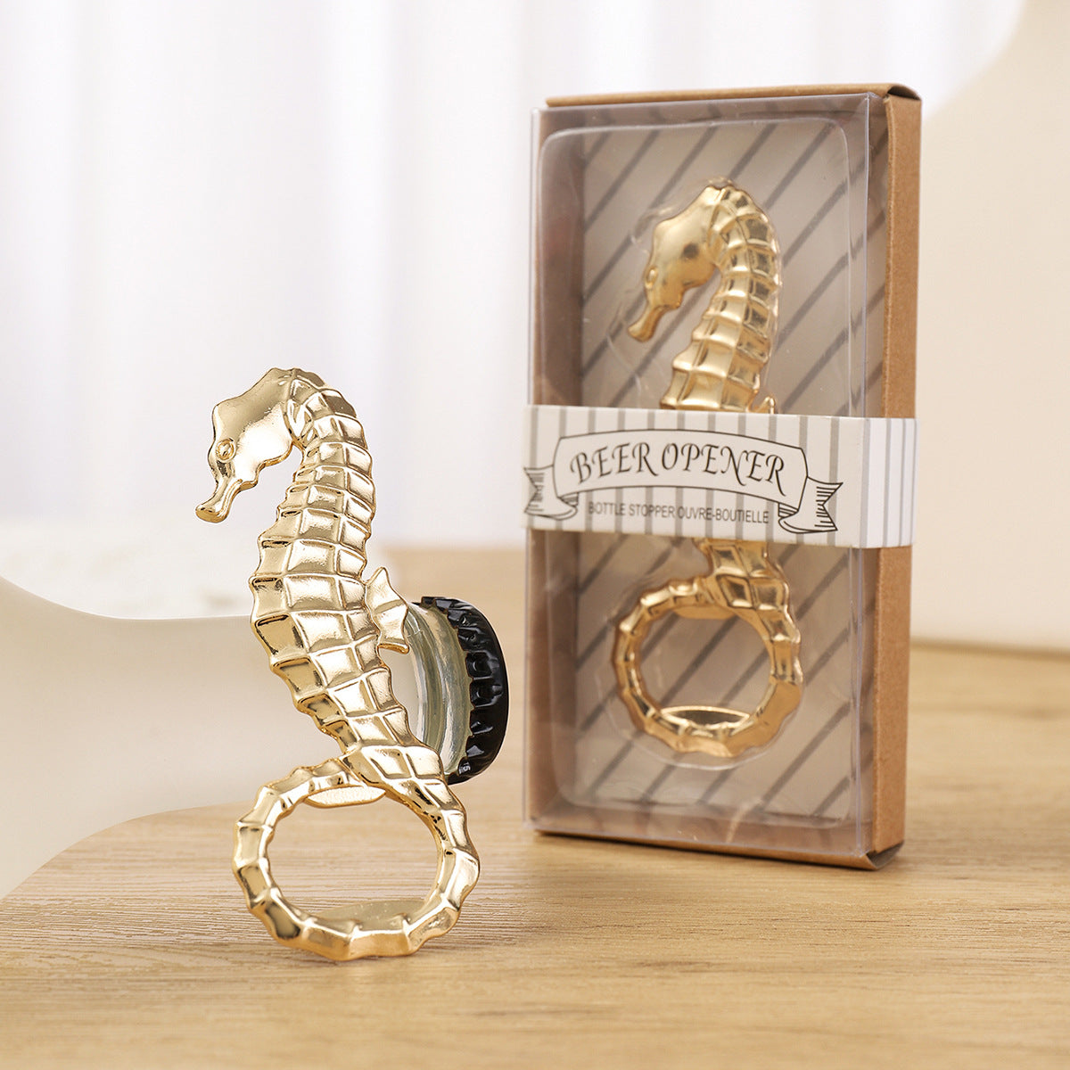 Seahorse Bottle Opener with Gift Box – Gold Metal Nautical Cap Lifter - Image 6