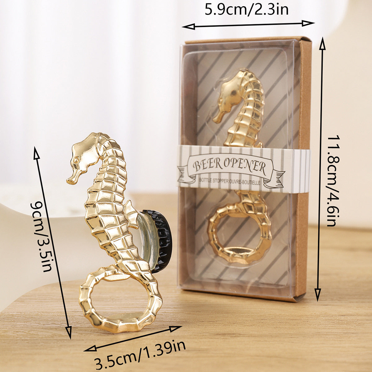Seahorse Bottle Opener with Gift Box – Gold Metal Nautical Cap Lifter - Image 4