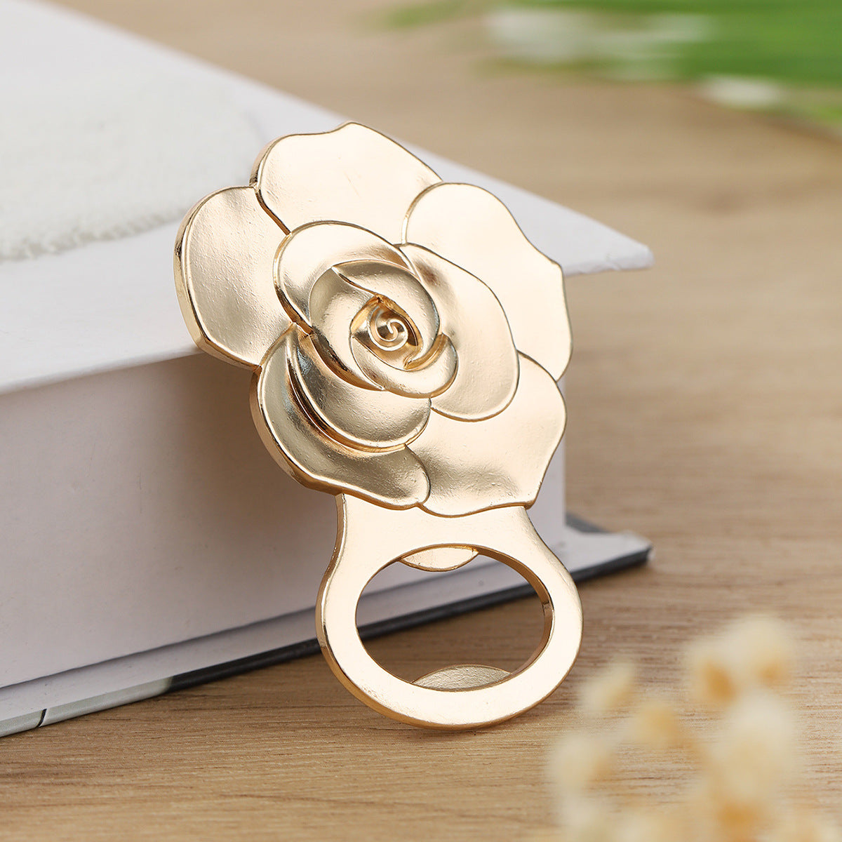 Rose Bottle Opener – Gold Metal Flower Cap Lifter - Image 1