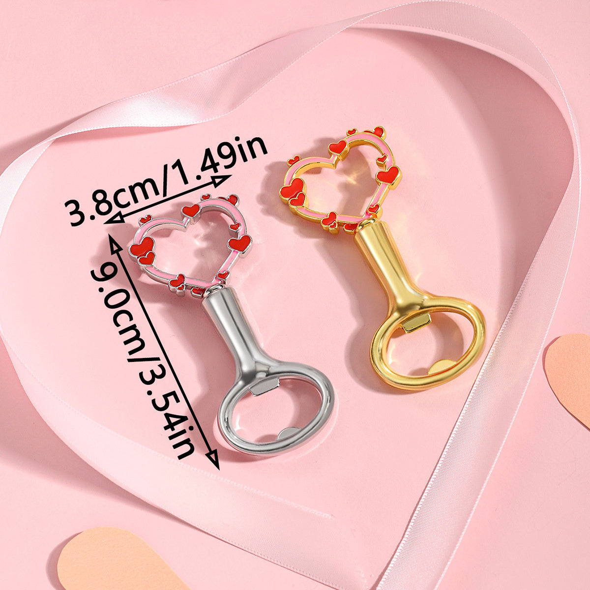 Heart Bottle Opener – Enamel Mini Heart Border Design, Gold & Silver - Image 4