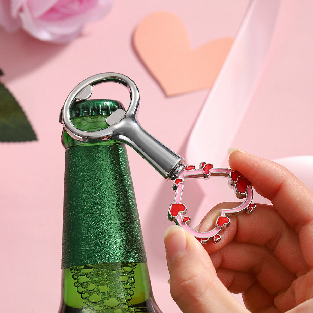 Heart Bottle Opener – Enamel Mini Heart Border Design, Gold & Silver - Image 3